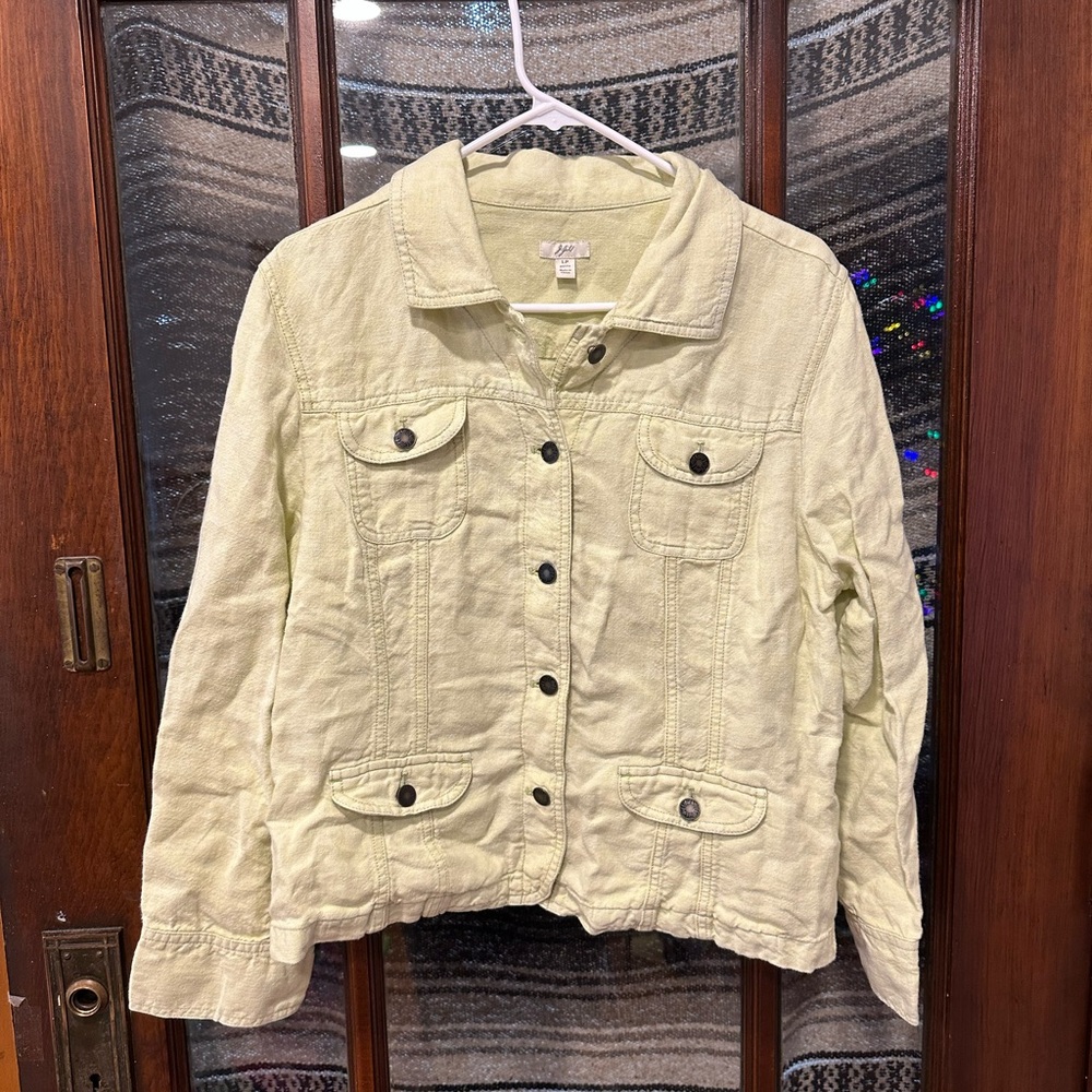 Linen Jean Jacket Granola Cottagecore Natural Fibers Pale Green Pastel euro
